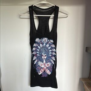 Affliction Black Fitted Graphic Tank Top